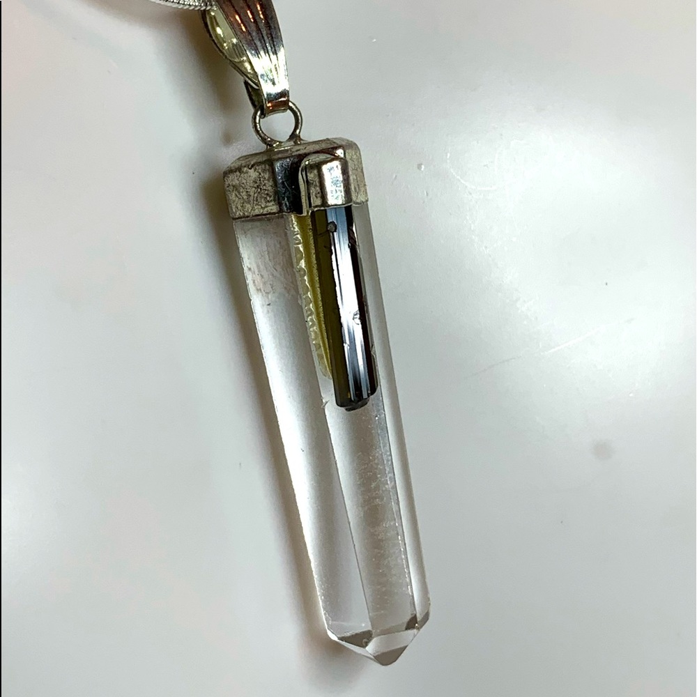 Crystal, Black Tourmaline, and silver necklace.